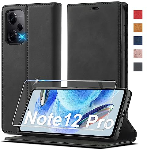 Handyhülle für für Xiaomi Redmi Note 12 Pro 5G Hülle, für Xiaomi Poco X5 Pro 5G Leder[Mit Schutzfolie] Klapphülle für Redmi Note 12 Pro 5G Hülle Leder Klappbar Flip Wallet Case Note 12 Pro Schutzhülle