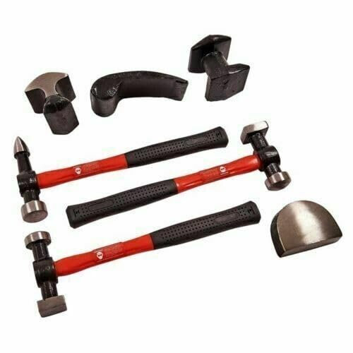 7Pc Car Auto Body Panel Repair Tool with Fibre Body Beating Bumping Hammer Set