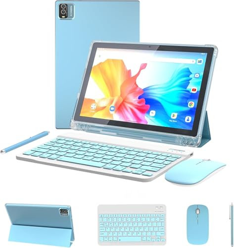 IWEGGO Tableta 2 en 1 6 GB + 128 GB Android 11, tabletas de 10.1 pulgadas con teclado y mouse, lápiz capacitivo, WiFi 6 de 2.4 G/5G, 2.0 GHz, pantalla táctil HD de 1280 x 800, cámara dual de 8 MP