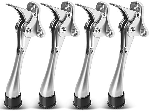 Door Stoppers, 6 Inch Kickdown Door Stop, Brushed Nickel Door Kickstand Stop Heavy Duty Door Stoppers for Bottom of Door, Non-Slip Rubber Door Mounted Doorstops Hold Door Open, Quick Release, 4 Pack