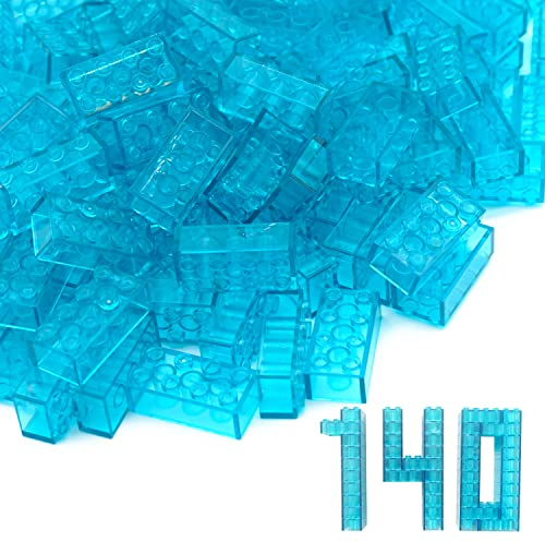 WYSWYG Building Bricks 2x4 Stud 140 Pcs, Classic Building Blocks, Building Bricks Only Compatible with Most Major Brands,Transparent Blue