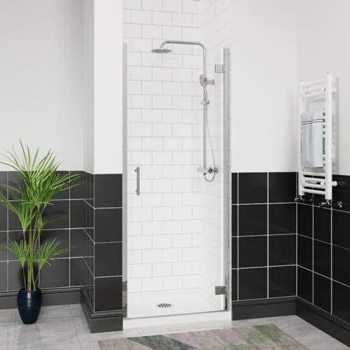 Aquariss 800mm Hinged Shower Enclosure Door with Stainless Steel Handle, Brass Hinges 6mm Self Clean Glass Screen Walk in Chrome Framed