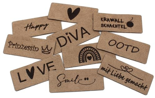 VmG-Store 10x Labels zum Aufnähen Stoff Etiketten aus Wildleder Optik Tags Textiletiketten für Kleidung und Applikation (Mädchen (SetLS02), 10er Set)