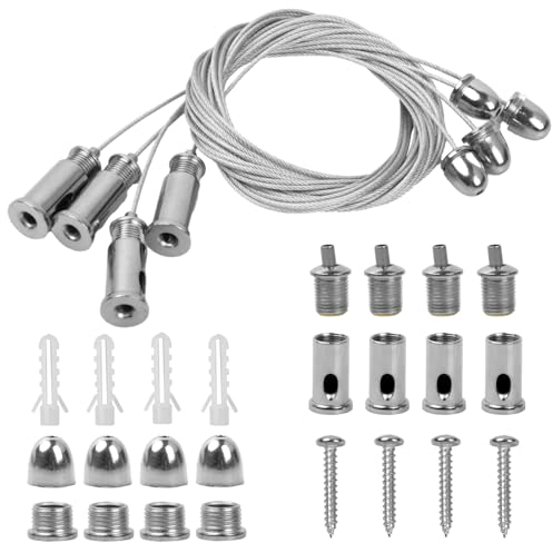 4 Pièces Cable Suspension Acier Inoxydable, 1,5mmx2m, Fils De Suspension PhotocâBle Métallique de Goujon Plafond, Fil De Suspension Réglable Kit pour Led Panneau, Plafonnier (2M)