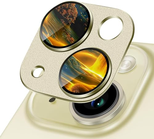 MONASAY Camera Lens Protector compatible for iPhone 15/iPhone 15 Plus[Strong Adhesion][Scratch Resistant] Full Coverage Matte Metal Tempered Glass Camera Cover Film, Gold