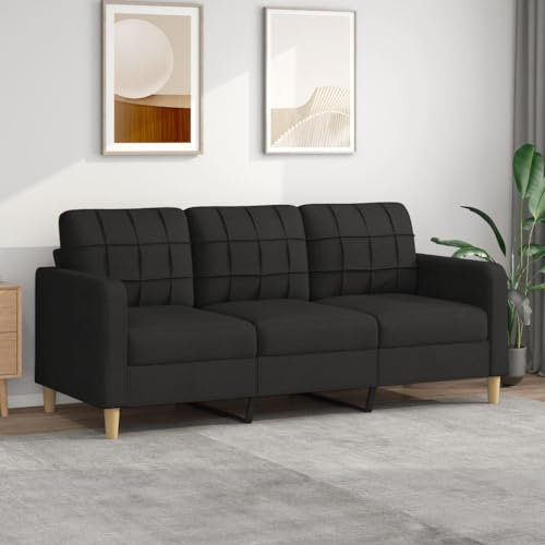 Willood 3-Sitzer-Sofa Couch für Wohnzimmer, Polstersofa mit Metallgestell, Loungesofa Zweisitzer Wohnzimmersofa Wohnzimmermöbel Schwarz 180 cm Stoff