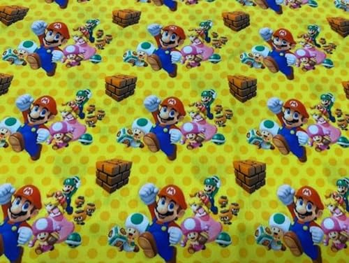 textil pertex MARIO BROS, Viseospielstoffe, 100 % Baumwollstoff, Kinderstoffe, Bastelstoffe, Stoffe, Meterware, 1 Meter x 140 cm