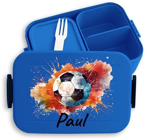 Kinder Bento Box Midi für Mepal Bentobox - Fußball - Brotbox Fussball Jungs Lunchbox Fußballer Jungen Vesperdose Schule I - 900 ml - Blau - brotzeitdose kindergarten junge fusball geschenke kind