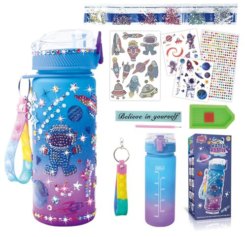 Decorate Your Own Water Bottle Kits for Girls - Gem Diamond Painting Arts and Crafts Toys Gifts for 4+ Year Old Girls Kids Birthday (Blue Astronaut)