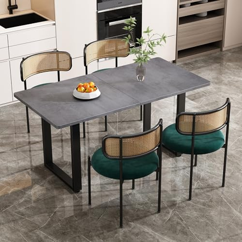 Merax Lot de 4 chaises de cuisine modernes avec dossier en rotin, chaises de salle à manger avec quatre pieds de support en métal, velours, vert
