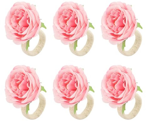 Handarbeit Blume Serviettenringe, 6 Stück Serviettenringe, Rose Serviettenringe Leinenschnur Serviette Schnallen Blume Serviettenhalter, Serviettenschnallen für Hochzeit Tischdeko (Rosa, One Size)
