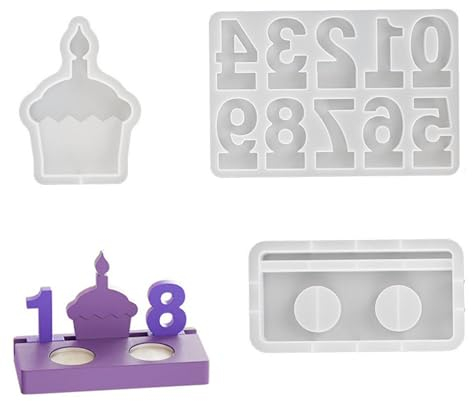 3 Stück Silikonformen Gießformen Zahlen 0-9 Silikonform 3D Kerzen Formen Silikon DIY Kuchen Gießform, Gießformen Einschieber, Kerzengießform, Giessformen Silikon