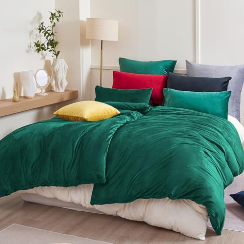 Beqnat Winter Flanell Bettwäsche 135x200 4teilig Warme Flauschige Plüsch Bettwäsche Sets Cashmere Touch Winterbettwäsche Fleece Bettbezug 2er + Kissenbezug 2er 80x80 mit Reißverschluss, Dunkelgrün