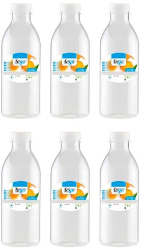 Tradineur - Pack de 6 botellas de plástico con tapón de rosca, reutilizable y reciclable, agua, leche, batidos, zumos, refrescos, limonada, frigorífico (750 ml - 22 x 7,5 cm)