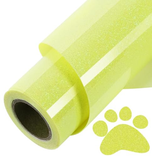 ​TORC Yellow Glitter HTV Yellow Heat Transfer Vinyl HTV Rolls, 12 x 6 ft Iron on Vinyl for T Shirts Yellow Glitter HTV Vinyl for All Cutter Machines Easy to Cut & Weed for Heat Vinyl Design 1 Roll