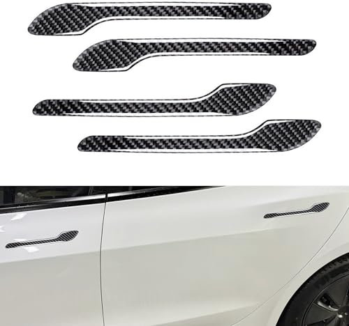 SXunacou Model 3 Y Carbon Brazed Door Handle Sticker 4-Piece Set, Door Handle Decorative Accessory, Suitable for Tesla Model 3 and Model Y (Black Carbon Fiber)