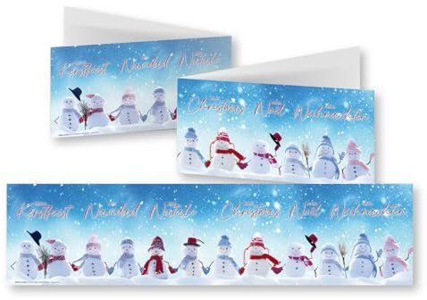 Edition Colibri 10 lustige Weihnachtskarten im Set mit Umschlag: DIN Lang (42 x 10,5 cm), mehrsprachige Klappkarten mit witzigen Schneemännern (11158)