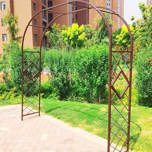 Treillis en métal pour plantes grimpantes et roses - Tonnelle robuste pour chemins et entrées - Support tubulaire solide - Pergola d'extérieur - Finition marron - 2,4 m de haut