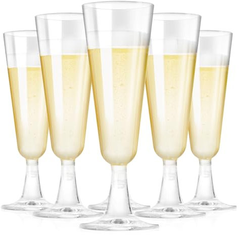 KOOSREEL Confezione da 50 calici da champagne in plastica trasparente, da 150 ml, per champagne, cocktail, prosecco, feste, compleanni, matrimoni, Natale, Ringraziamento