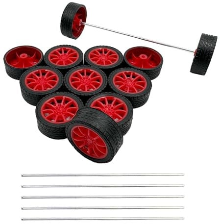 12 x Spielzeug-Autoräder, 30 mm, Modellauto, Gummi-Reifen, Räder mit 6 runden Achsen für ferngesteuertes Auto, LKW, Roboter, DIY-Modell, Spielzeug, Bauprojekt, Zubehör (rot)