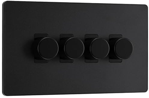 BG Evolve Matt Black 4 Gang Custom Grid Dimmer Light Switch PCDMD84B