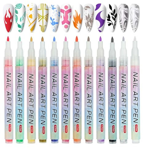 LOPHE 12 Stylos Nail Art, 0,7 mm de peinture acrylique graffiti marqueur d'art pour ongles à séchage rapide,Séchage Rapide, Idéal pour Peinture à la Main Créative sur Ongles en Gel et Acrylique,A