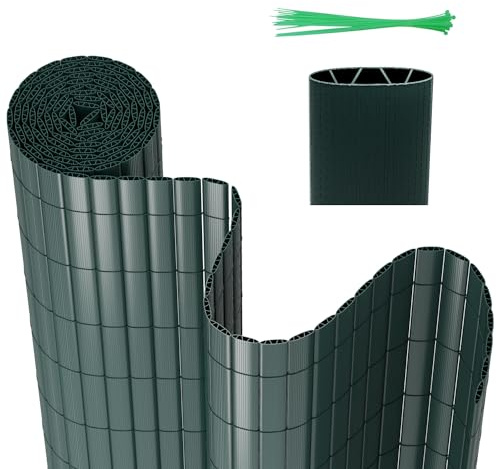 Yugodex PVC Sichtschutzmatte Sichtschutzzaun 140 x 400 cm Standard Sichtschutz W-Struktur Verstärkung Innen, Balkonverkleidung mit Kabelbindern Windschutz Wetterfest, Grün