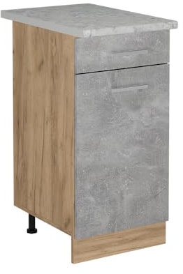 Vicco Küchenunterschrank R-Line, Schubladenschrank für die Küche, Beton, 40 cm AP Marmor