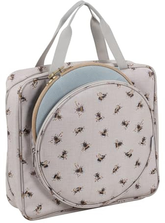 Hobby Gift Bienen-Basteltasche, Stick- und Kreuzstichtasche, Aufbewahrung für Mehrfachrahmen bis zu 25 cm, mit 2 Reißverschlusstaschen für Fäden, Muster, Stecknadeln und Zubehör, 12x35x35 cm