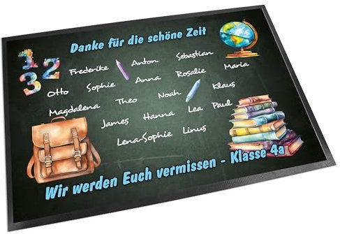 Unikatolo Fußmatte Kita Abschiedsgeschenk Motiv mit Namen und Text personalisiert- Erzieherin, Lehrer, Kindergarten, Schulanfang, Geschenk, Teppich, Deko, Schmutzfangmatte (75 x 50 cm) Schule