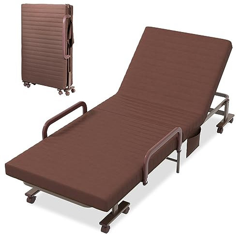 Klappbares Schlafsofa mit 10 cm dicker Schaumstoffmatratze, 6 Positionen verstellbar, Freizeit-Chaiselongue mit 8 Rollen und Seitentasche, tragbarer Schlafsessel für Schlafzimmer, Wohnzimmer, Büro