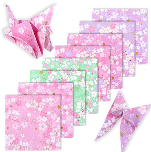 120 Blatt 15 x 15 cm Faltpapier mit Kirschblütenmuster, Origami Papier, Doppelseitiges Farbiges Origami Papier, 8 Stile, Leicht Faltbares Washi-Papier für Kunsthandwerksprojekte(Farbe 2)