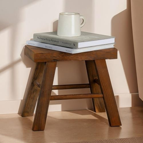 CARO-Möbel Sitzhocker ROSAL Dunkelbraun - Hocker aus Paulowina Holz mit rechteckiger Form, Tritthocker mit 4 Füßen und Querbalken, Kleiner Dekohocker für Pflanzen