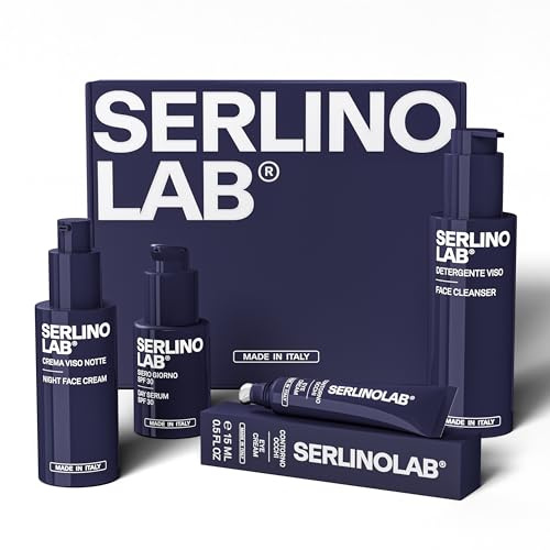 SERLINO LAB Kit completo Skincare Antirughe, Detergente, Contorno Occhi, Siero Giorno SPF30, Crema Notte, tutto made in italy