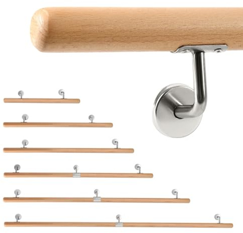 Jaxguom pasamanos de madera para escaleras de 120 cm, barandilla para escaleras con Ø 42 mm, pasamanos de pared para escaleras con montaje lateral, incluye soportes de pared y material de montaje