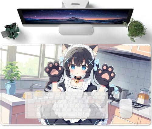 PORNHUX Gaming Anime Süßes Mädchen XXL Mauspad Led Erweiterte Groß Schreibtischunterlage Rutschfester Gummi Gaming Mouse Pad für Gamer 600x300x3mm