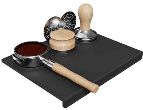 IYYI Silikon Espresso-Tamping Matte – rutschfest, Hitzebeständig, Wasserdicht – Arbeitsplatten-Schutzmatte für Kaffee-Zubehör – Passt zu Portafiltern, Distributoren und Puck Screens (YFD-J-BK)