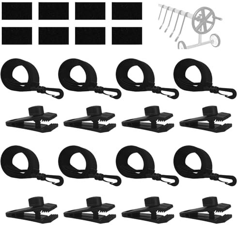 Tinoaly 24pcs Pool Solar Cover Reel Attachment Kit, Inground Above Ground Swimming Pool Solar Blanket Holder Straps Includes 8 Hooked Straps Clamps Clips & 8 Touch Fasteners