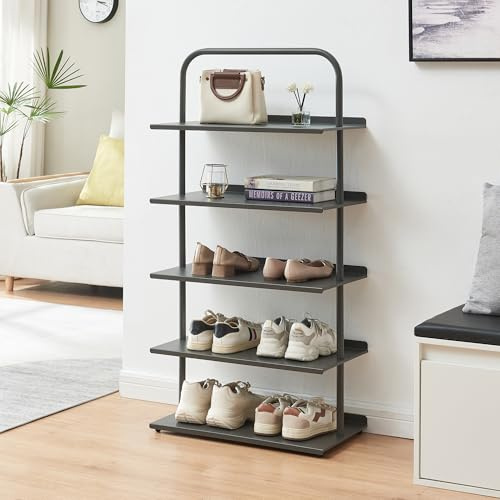 [en.casa] Schuhregal schmal Poytya mit 5 Ebenen Metall 119 x 60 x 32 cm Schuhständer für 10 Paare Schuhregal Standregal Flur Wohnzimmer Anthrazit