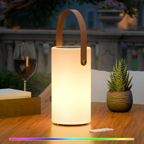 MALUX Solar Tischlampe Outdoor 2-in-1 Aufladung Warmweiß & RGB LED Tischleuchte mit Fernbedienung IP44 Wasserdicht Kabellos Tragbar Wiederaufladbar für Garten Terrasse Balkon Camping Wohnzimmer