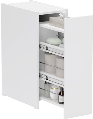 HOMCOM Nischenschrank mit Schublade Badschrank 47 x 25 x 66,5 cm Weiß | Toilettenschrank, 4 Tiefe Fächer, Schmaler Beistellschrank mit Rad, Badezimmerschrank, Badezimmer, Kleine Räume, Wohnzimmer