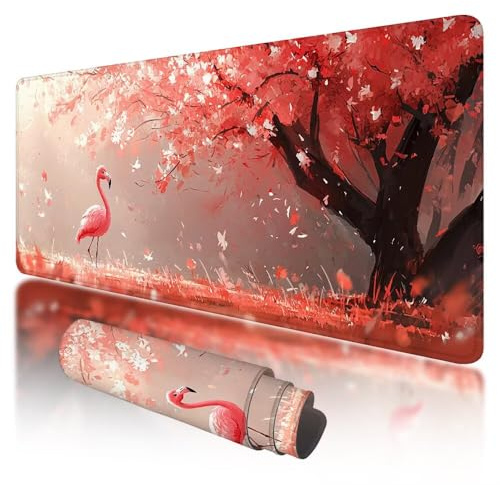 Tapis de Souris de Jeu, Grand Tapis de Souris XXL 900x400x3mm Rose Sous Main Bureau avec Bords Cousus, Gaming Mouse Pad XXL Flamant Imperméable Antidérapant pour PC, Accessoire Bureau, Gaming, J-71