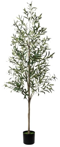 6ft Faux Olive Tree, Artificial Olive Tree Indoor, High Imitation Silk Plant Artificial Plants with Natural Wood Trunk and Lifelike Fruits for Home Office Decor