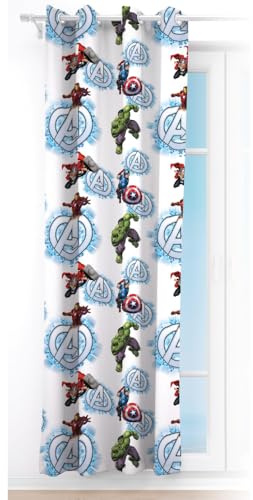 Tenda velata Avengers 140x280 cm tendina semitrasparente bambini con anelli design Ufficiale Marvel con Iron Man, Thor, Hulk e Captain America 100% Poliestere