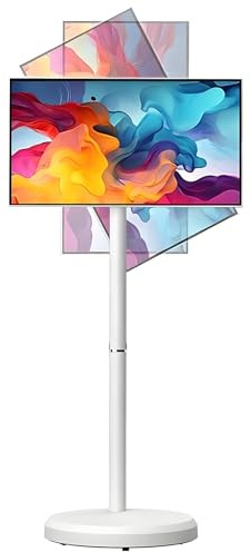 ZYLDDS Écran TV Intelligent Portable, Support TV Mobile, écran Tactile sur Pied, téléviseur sans Fil à roulettes, Batterie intégrée, Rotation complète 27inch-8+128G
