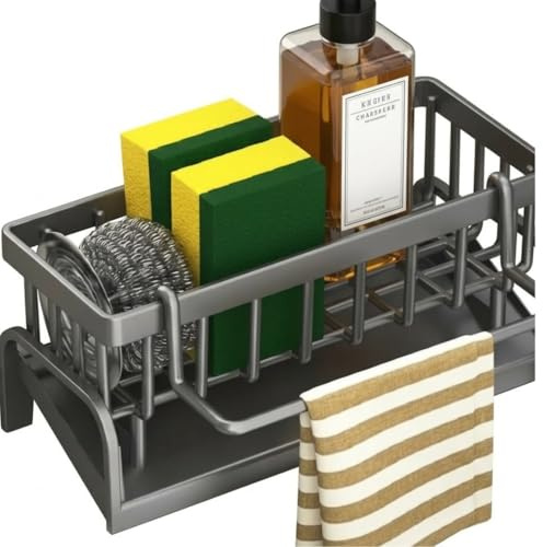 Genérico Escurridor Fregadero Cocina Inoxidable con Drenaje Automático - Escurridor de Esponjas y Estropajos- Soporte para Bayetas,Cepillos y Jabón - Porta Esponjas Cocina.