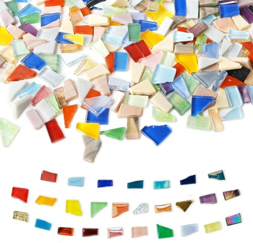 1kg Irregular Mosaic Tiles Arts and Crafts, Iridescent Glass Mosaic Tiles | Tiny Mixed Shape Crystal Broken Tile, Hand Cut Untreated Edges, about 960 Pieces, for DIY Handmade Projects, Home Decoration