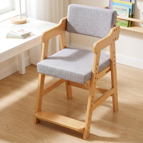 MAMIZO Chaise Enfant en Bois de Hêtre avec Coussin Confortable, Support 120 kg, Chaise Bureau Enfant pour Enfants dès 3 Ans et Plus, Idéale Salle à Manger, Chambre, Salon, Couleur Bois Naturel