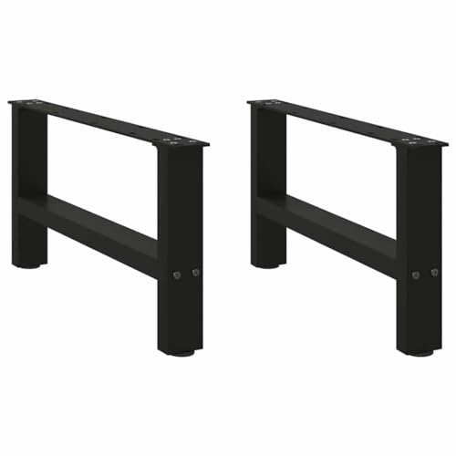 QJBSAVVA Lot de 2 Pieds de Table Basse en Acier Noir 60 x (30-31) cm, Piètement en Métal Thermolaqué Design Carré Industriel pour Plateau de Table Basse de Salon avec Niveleurs Réglables