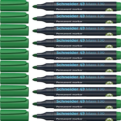 Schneider Maxx 130 Permanent-Marker mit Rundspitze (Strichstärke: 1-3 mm, nachfüllbar) 10er Packung grün